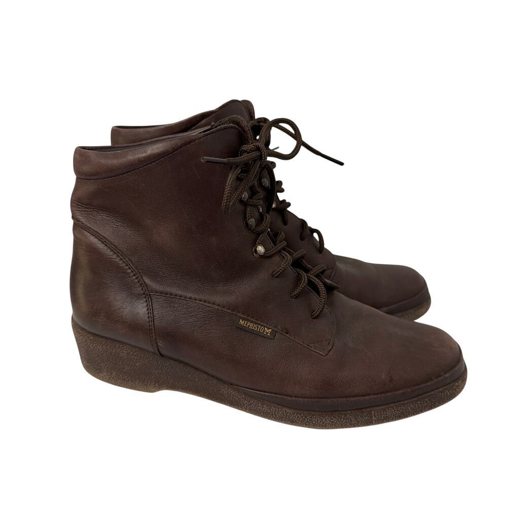 Mephisto Boots Womens Size 9 Wedge Brown Leather Ankle Lace Up Air Jet